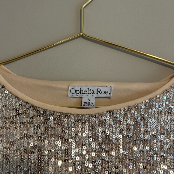 Ophelia Roe Long Sleeve Champagne Sequin Mini Dress, Size Small - Picture 4 of 6